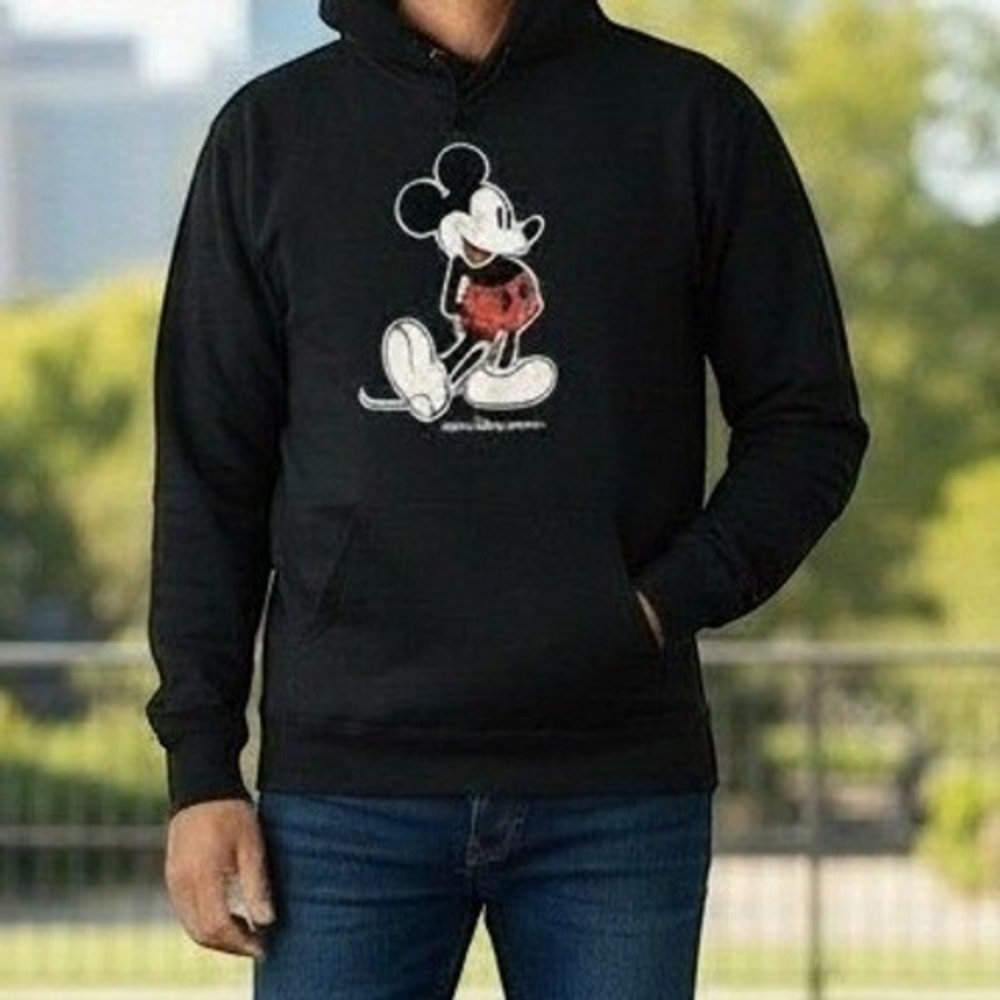 Tokyo Disney Resort Mickey Mouse Hoodie Men's XL Fleece Red Glitter Black Japan
